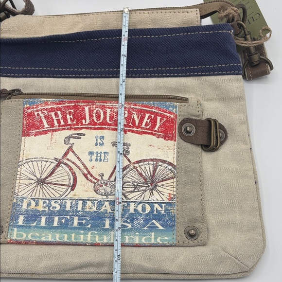 Clea Ray Canvas Satchel Recycled Military Tent with Bicycle Print NWT - Picture 13 of 14